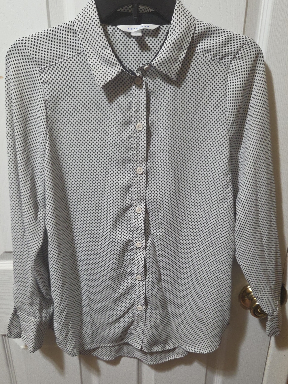 POPSUGAR Black and White Dot Print Button-Front Blouse